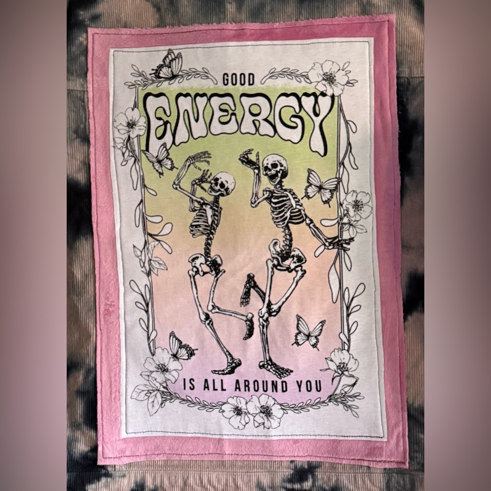 Custom Upcycled Good Energy Skeletons Dancing Tie Dyed Corduroy Jacket Size M - Picture 4 of 5